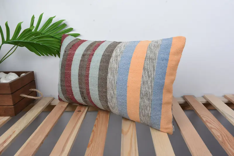 Luxury Pillow Cover, Sustainable Pillow, Kilim Pillow, 12x20 Blue Pillow Cover, Turkish Pillow, Ikat Cushion Cover, Pillow, Vintage Kilim Pillow - 5
