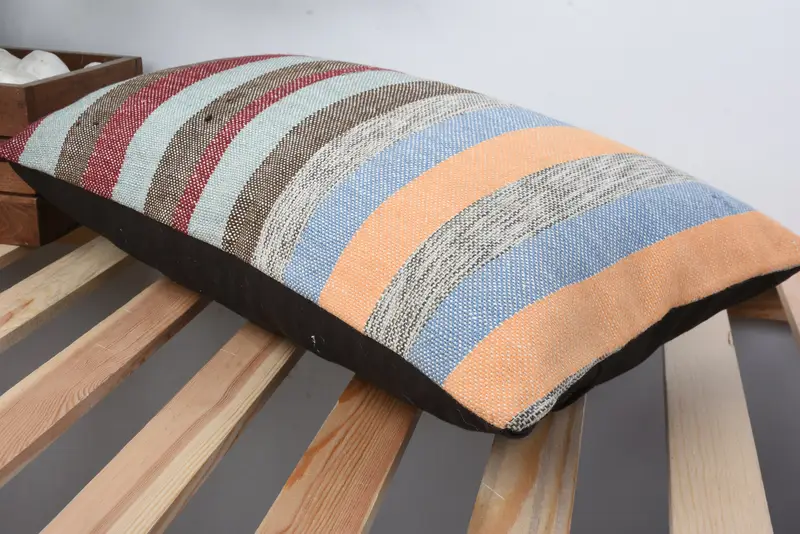 Luxury Pillow Cover, Sustainable Pillow, Kilim Pillow, 12x20 Blue Pillow Cover, Turkish Pillow, Ikat Cushion Cover, Pillow, Vintage Kilim Pillow - 6