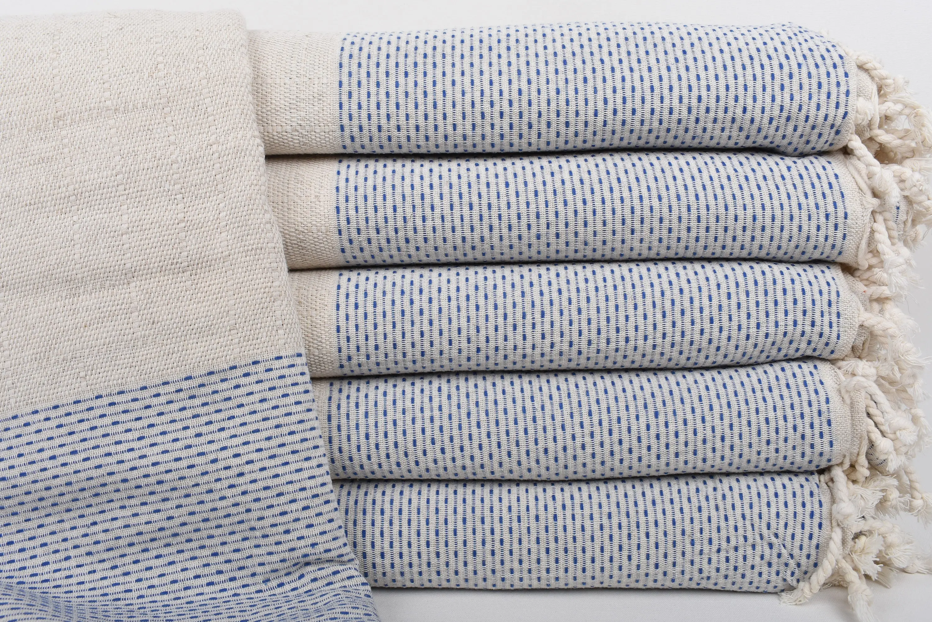 Woven Sax Blue Polka Dot Throw Blanket, Organic Cotton, 95x95 Inches - 1