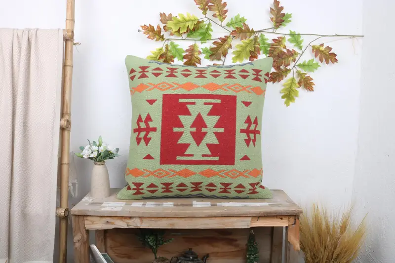 Turkish Kilim Pillow, Throw Kilim Pillow, Pillow Case, Neutral Pillow Cover, Shabby Chic Cushion, 24x24 Red Pillow, Pillow for Couch, Car Cushion - 1