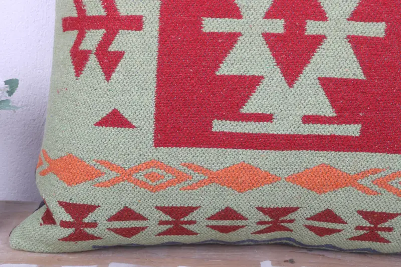 Turkish Kilim Pillow, Throw Kilim Pillow, Pillow Case, Neutral Pillow Cover, Shabby Chic Cushion, 24x24 Red Pillow, Pillow for Couch, Car Cushion - 3
