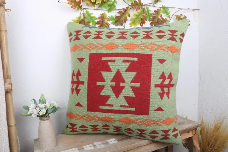 Turkish Kilim Pillow, Throw Kilim Pillow, Pillow Case, Neutral Pillow Cover, Shabby Chic Cushion, 24x24 Red Pillow, Pillow for Couch, Car Cushion - 4