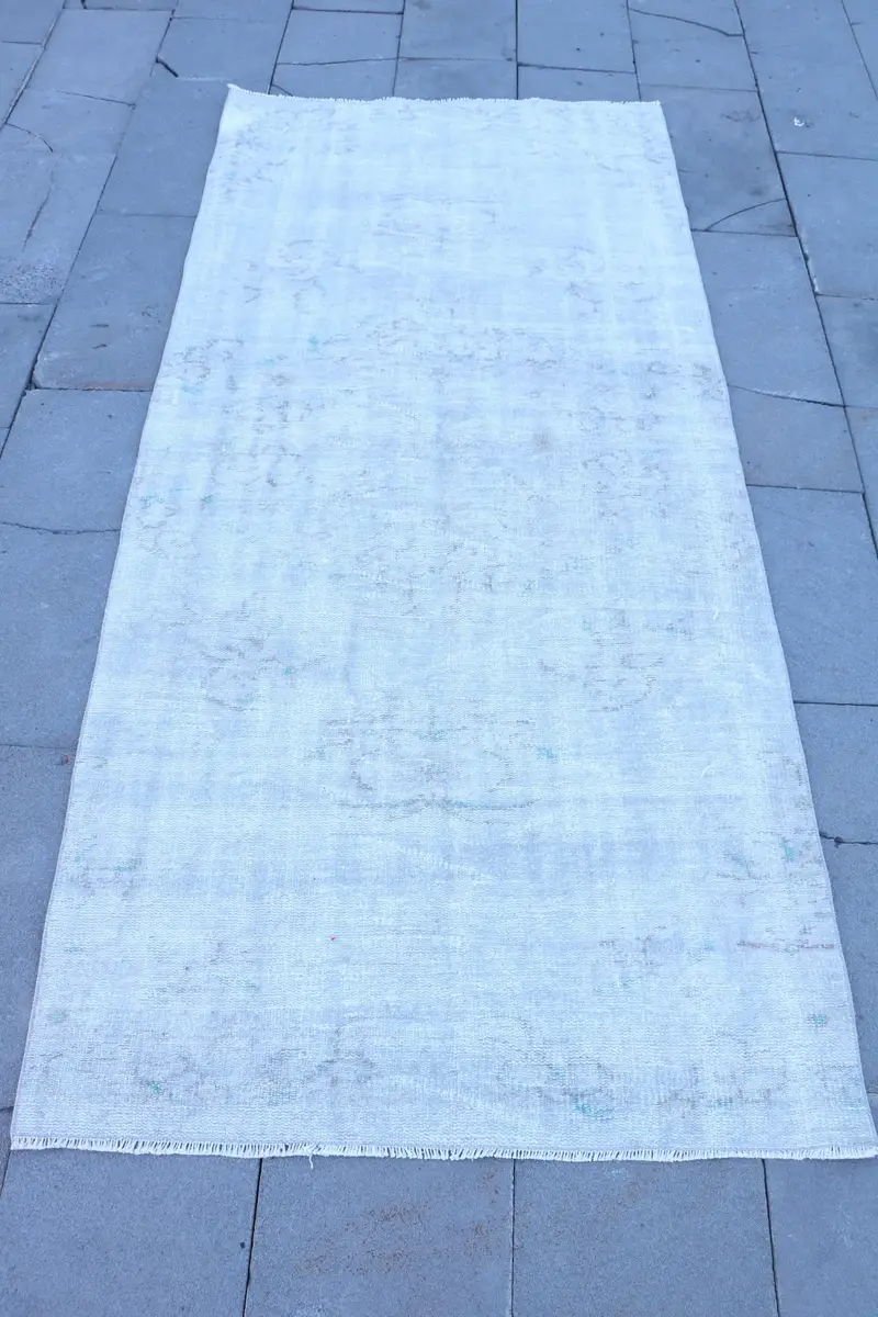 Green & Beige Rug, 3,4x7,5 ft Geometric Floral Design