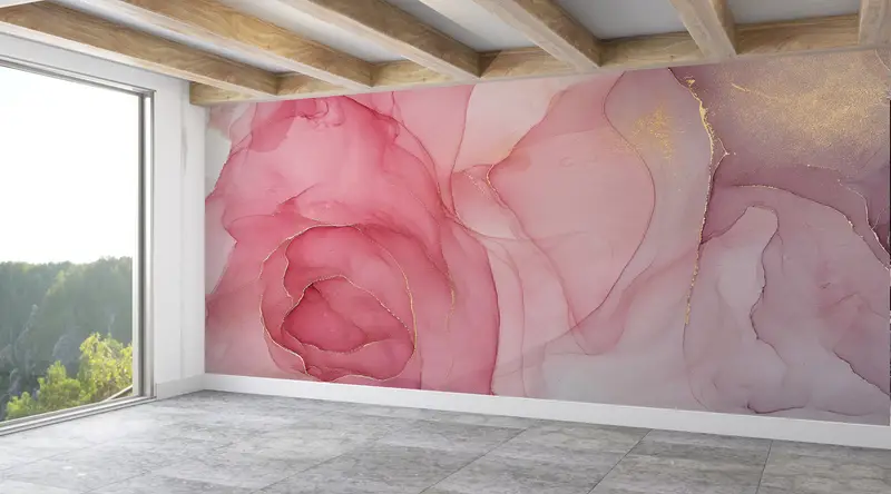 Contemporary Mural, Wall Paper Peel and Stick, 3d Wall Paper, Modern Wall Paper, Pink Marble, Luxury Marble Wall Art, - 2