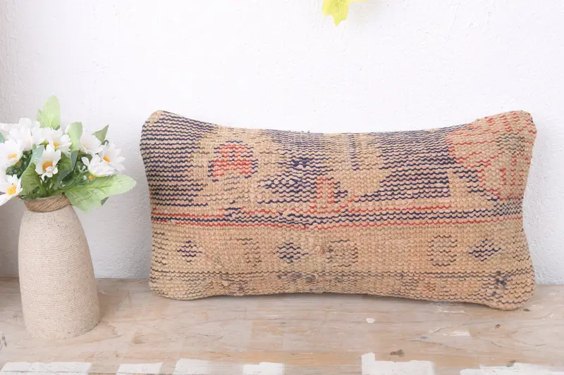 Vintage Kilim Throw Pillow, Neutral Throw Cushion Cover, Gift Pillow, Antique Pillows, 8x16 Blue Cushion, Pillow Case, Neutral Pillow Case - 2