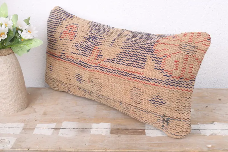 Vintage Kilim Throw Pillow, Neutral Throw Cushion Cover, Gift Pillow, Antique Pillows, 8x16 Blue Cushion, Pillow Case, Neutral Pillow Case - 4