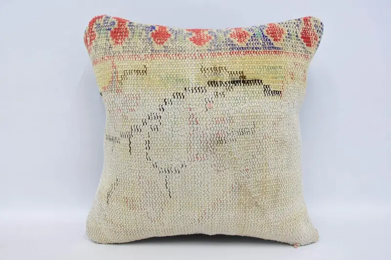 Turkish Pillow, Ethnic Pillow Cover Pillow Sham, Cushion, Vintage Kilim Pillow, 16x16 White Cushion Cover, Turkish Kilim Pillow - 1
