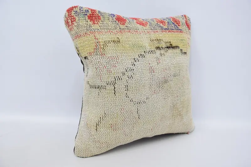 Turkish Pillow, Ethnic Pillow Cover Pillow Sham, Cushion, Vintage Kilim Pillow, 16x16 White Cushion Cover, Turkish Kilim Pillow - 3