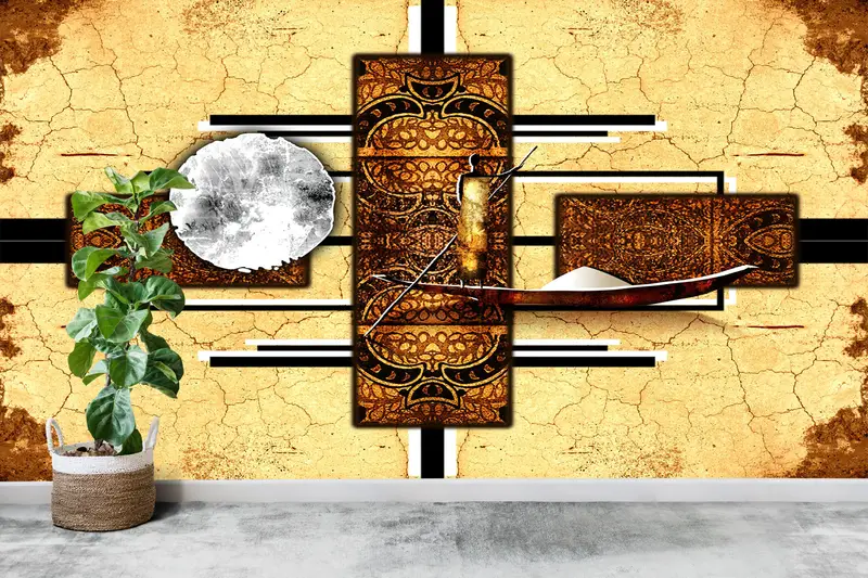 Zarif Baskılı Duvar Kağıdı: Ay Manzarası ve Soyut Ay Tasarımı