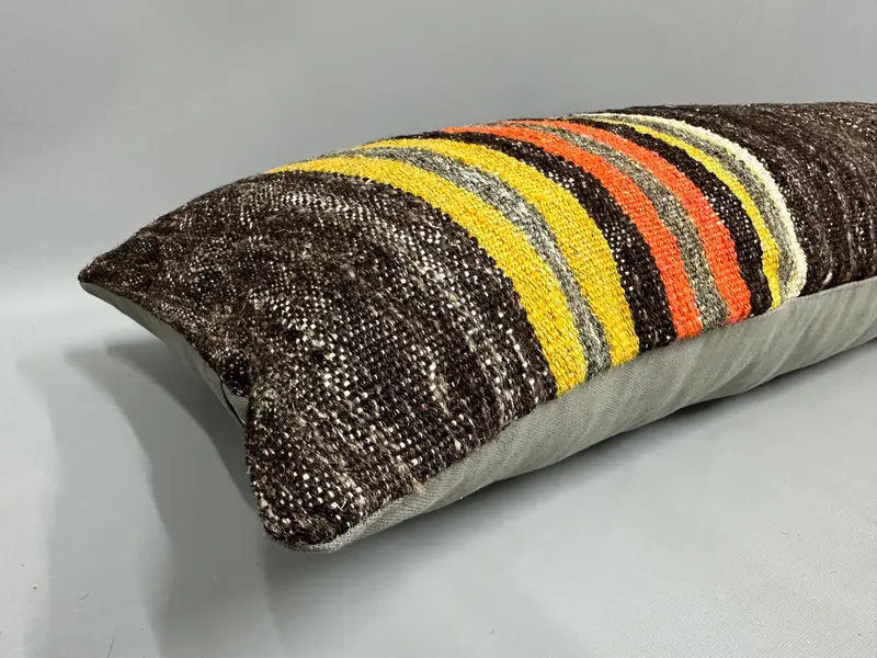 16x48 Brown Cushion Case, Kilim Pillow, Vintage Kilim Pillow, Ethnic Cushion Case, Pillow, Lounge Throw Pillow Case, Pillow for Sofa - 6