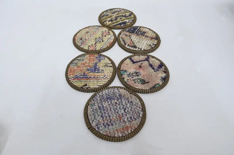Böhmische blaue und beige runde Untersetzer, stilvolle ethnische Untersetzer