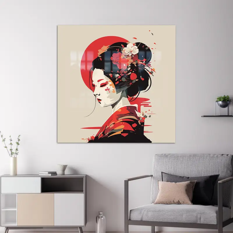 Zarif Geyşa Baskılı Cam: Trendy Japonya Kadın Tasarımı