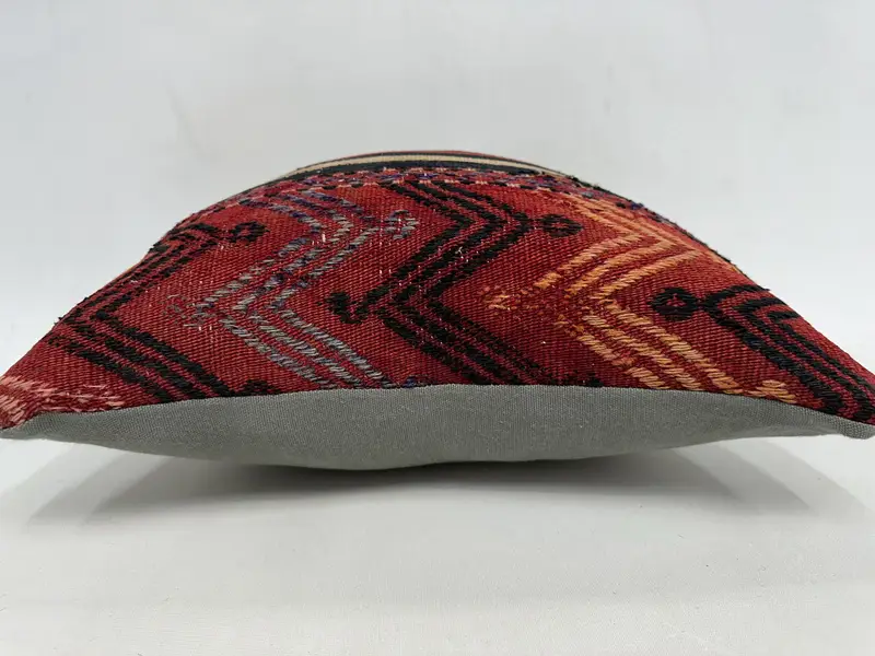 Designer Throw Cushion Cover, Accent Pillow, Boho Pillow Sham Cover, Throw Kilim Pillow, Cushion, Vintage Kilim Pillow, 18x18 Red Cushion Cover - 5