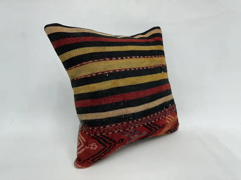 Designer Throw Cushion Cover, Accent Pillow, Boho Pillow Sham Cover, Throw Kilim Pillow, Cushion, Vintage Kilim Pillow, 18x18 Red Cushion Cover - 3