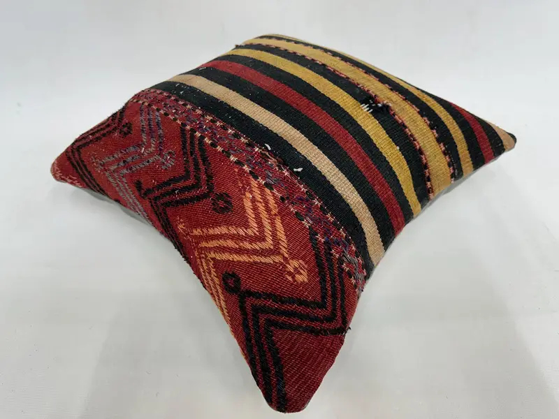 Designer Throw Cushion Cover, Accent Pillow, Boho Pillow Sham Cover, Throw Kilim Pillow, Cushion, Vintage Kilim Pillow, 18x18 Red Cushion Cover - 6