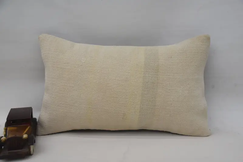 Woven Throw Moroccan Cushion Cover, 12x20 inch Striped Beige Pillowcase - 1