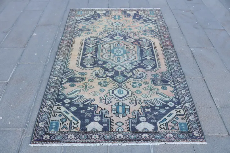 Vintage Rug, 4.1x6.5 ft Area Rug, Blue Green Oushak Wool Rug - 1