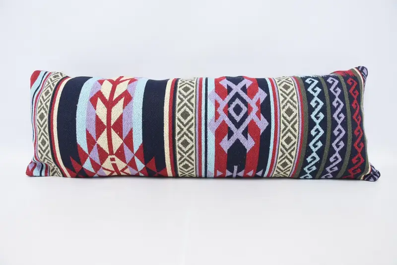 Almohada de tiro bordada azul y roja, cojín vintage de 15,7x41,3 pulgadas