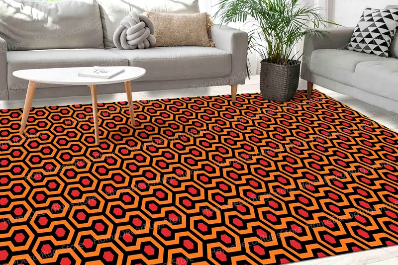 Zarif Trendy Baskılı Halı: Kırmızı, Siyah, Turuncu Geometrik Tasarım