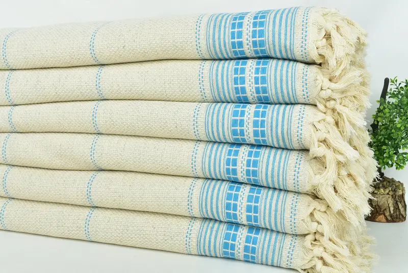 Beach Theme Wedding Gift, Woven Throw Blanket, Wedding Favors, Bridesmaid Gifts, Bachelorette Favor, Organic Throw, 96x94 Linen Striped Towel - 3