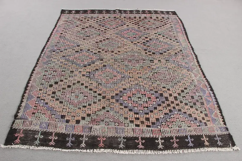 Turuncu ve Yeşil Soyut Halı, 5,3x6,7 ft Canlı Dekor