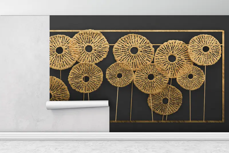 Bright Wall Paper,Modern Wall Paper,Wall Paper Peel and Stick,3d Metallic Effect Wall Art,Black And Gold Wall Art,Modern Mural, - 9