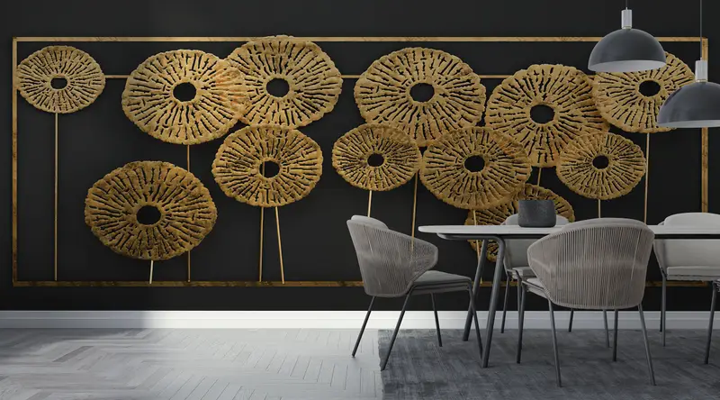 Bright Wall Paper,Modern Wall Paper,Wall Paper Peel and Stick,3d Metallic Effect Wall Art,Black And Gold Wall Art,Modern Mural, - 3