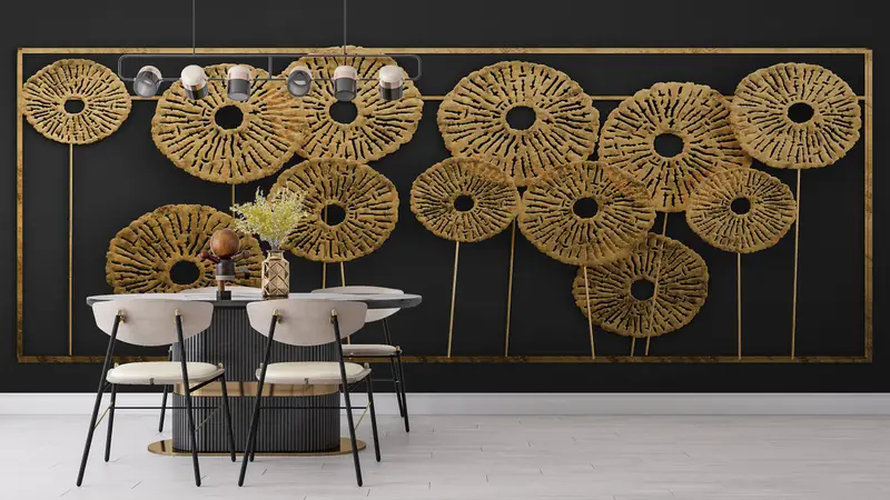 Bright Wall Paper,Modern Wall Paper,Wall Paper Peel and Stick,3d Metallic Effect Wall Art,Black And Gold Wall Art,Modern Mural, - 2