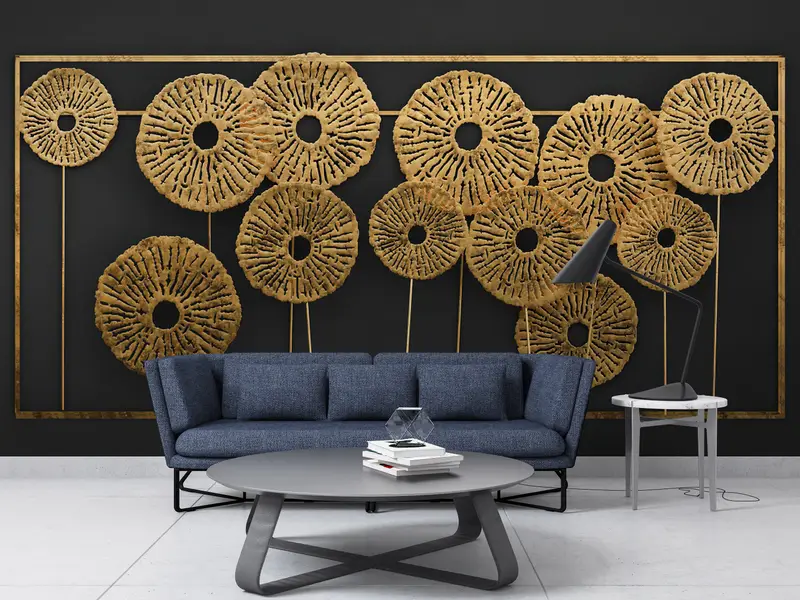 Bright Wall Paper,Modern Wall Paper,Wall Paper Peel and Stick,3d Metallic Effect Wall Art,Black And Gold Wall Art,Modern Mural, - 6