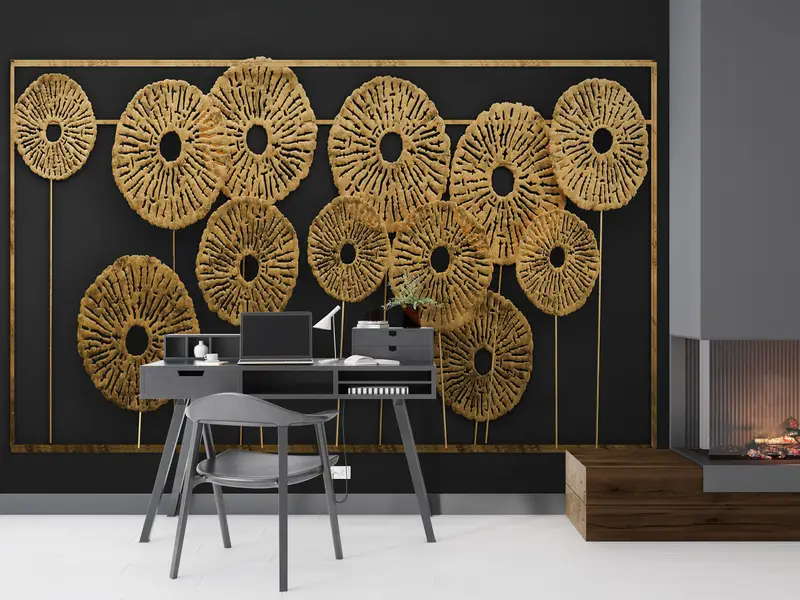 Bright Wall Paper,Modern Wall Paper,Wall Paper Peel and Stick,3d Metallic Effect Wall Art,Black And Gold Wall Art,Modern Mural, - 1