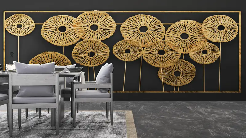 Bright Wall Paper,Modern Wall Paper,Wall Paper Peel and Stick,3d Metallic Effect Wall Art,Black And Gold Wall Art,Modern Mural, - 4