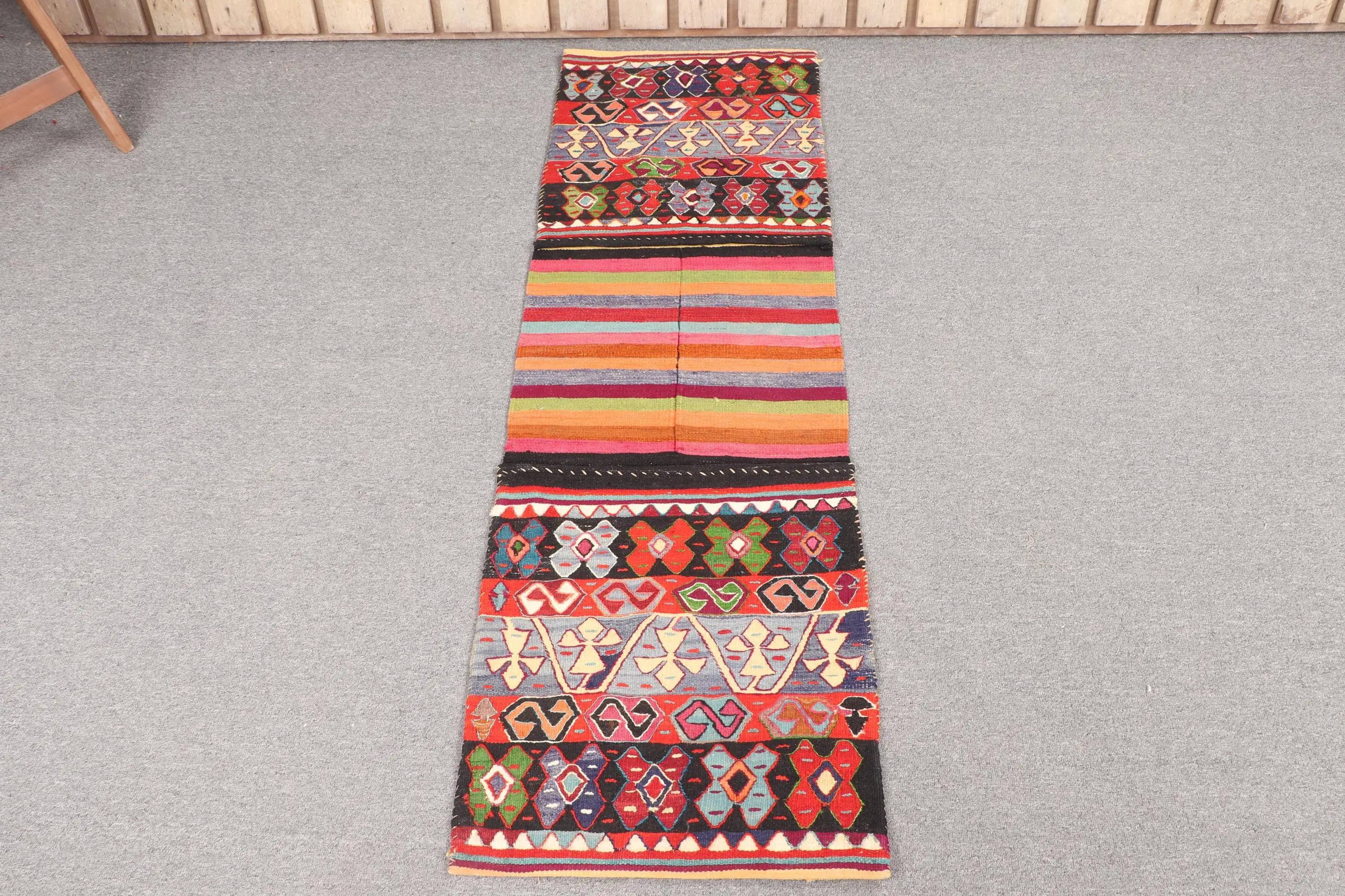 1.6x4.9 ft Turkish Vintage Rug, Small Rug, Red Ombré Rug - 1