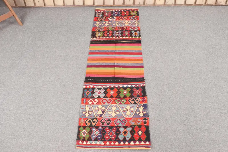 Handgefertigter Regenbogen-Ombré-Teppich, 1,6 x 4,9 Fuß, lebendiges Dekor