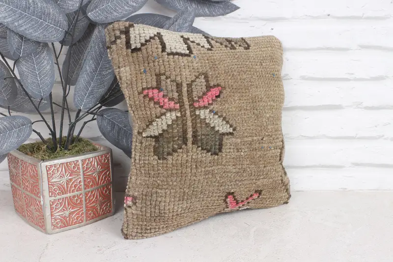 Kilim Pillow Cover, Vintage Kilim Throw Pillow, 12x12 Brown Pillow Case, Handmade Kilim Cushion, Pillow, Cotton Cushion, Sofa Pillow Cover - 4