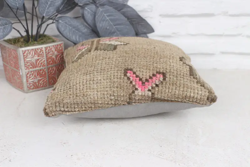 Kilim Pillow Cover, Vintage Kilim Throw Pillow, 12x12 Brown Pillow Case, Handmade Kilim Cushion, Pillow, Cotton Cushion, Sofa Pillow Cover - 5