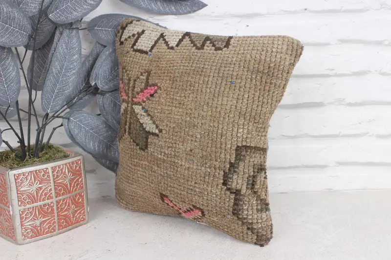 Kilim Pillow Cover, Vintage Kilim Throw Pillow, 12x12 Brown Pillow Case, Handmade Kilim Cushion, Pillow, Cotton Cushion, Sofa Pillow Cover - 3