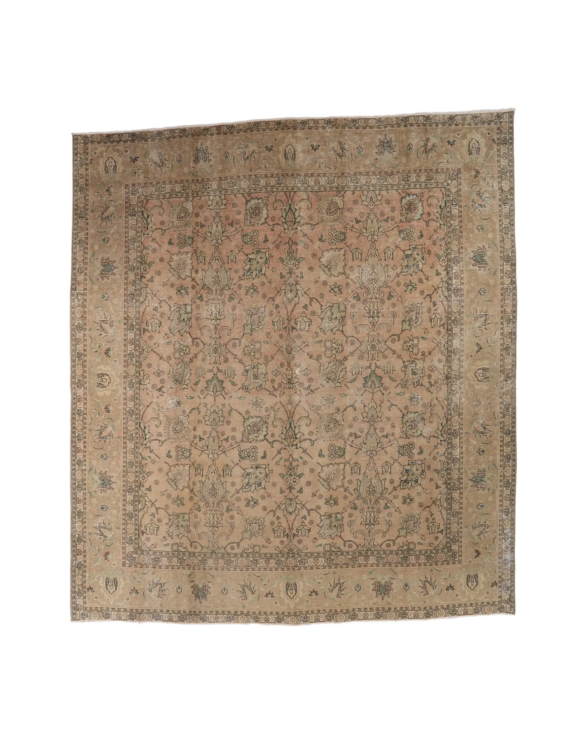 11.2x12.4 ft Vintage Rug, Turkish Oversize Rug, Brown Floral Wool Rug - 1