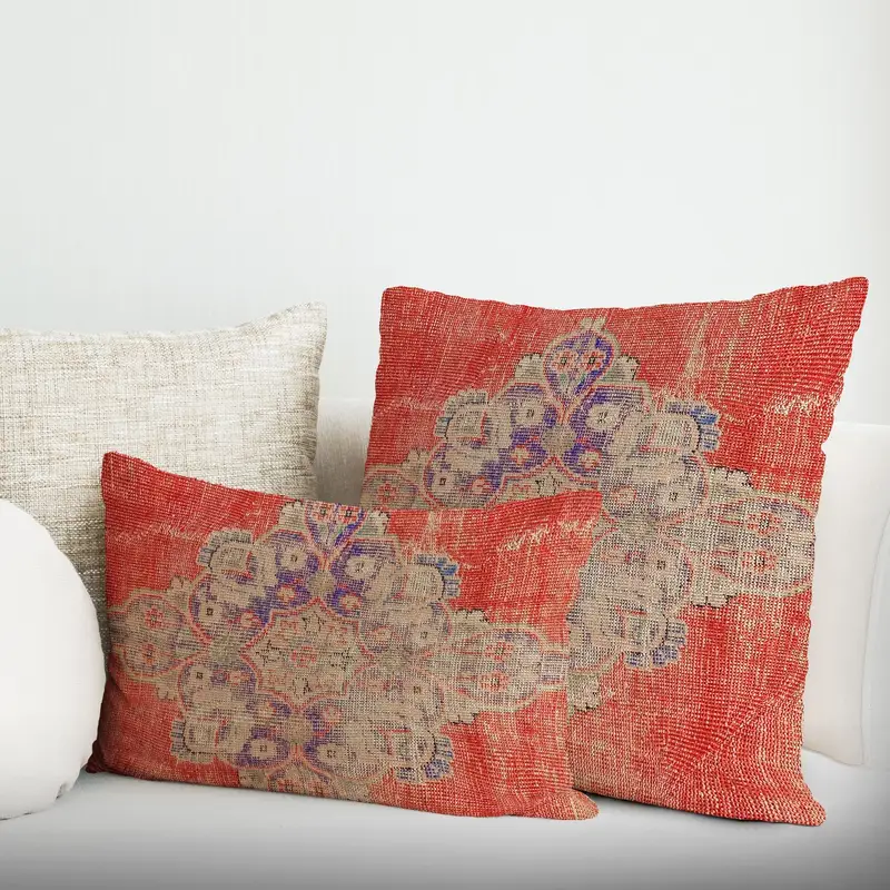 Red & Purple Knitted Printed Pillow: Trendy Upcycled Design