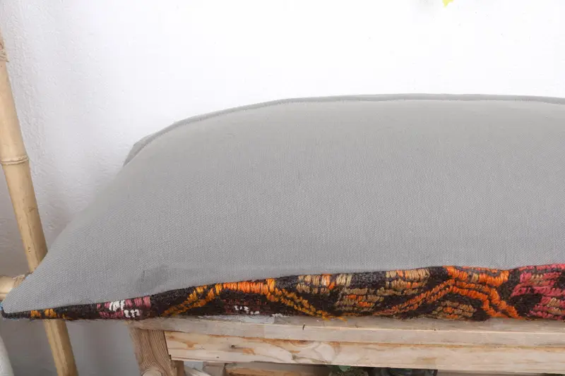 Turkish Corner Pillow Sham, 16x36 Orange Pillow Sham, Pillow for Couch, Kilim Cushion Sham, Boho Pillow, Cushion Case, Ottoman Pillow - 7