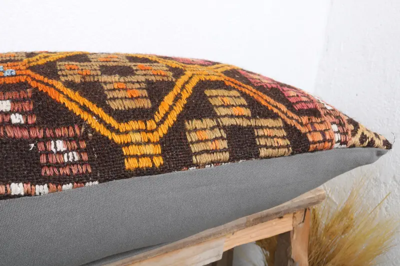 Turkish Corner Pillow Sham, 16x36 Orange Pillow Sham, Pillow for Couch, Kilim Cushion Sham, Boho Pillow, Cushion Case, Ottoman Pillow - 6