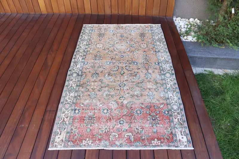 Türk Vurgulu Halı, 3.3x5.4 ft Vintage Halı, Mavi İkat Yün Halı - 1
