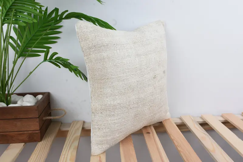 Boho Pillow Sham Cover, 16x16 White Cushion Cover, Interior Designer Pillow, Ethnical Kilim Rug Pillow, Outdoor Bolster Cushion, Cushion Case - 4