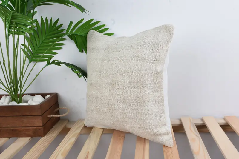 Boho Pillow Sham Cover, 16x16 White Cushion Cover, Interior Designer Pillow, Ethnical Kilim Rug Pillow, Outdoor Bolster Cushion, Cushion Case - 5