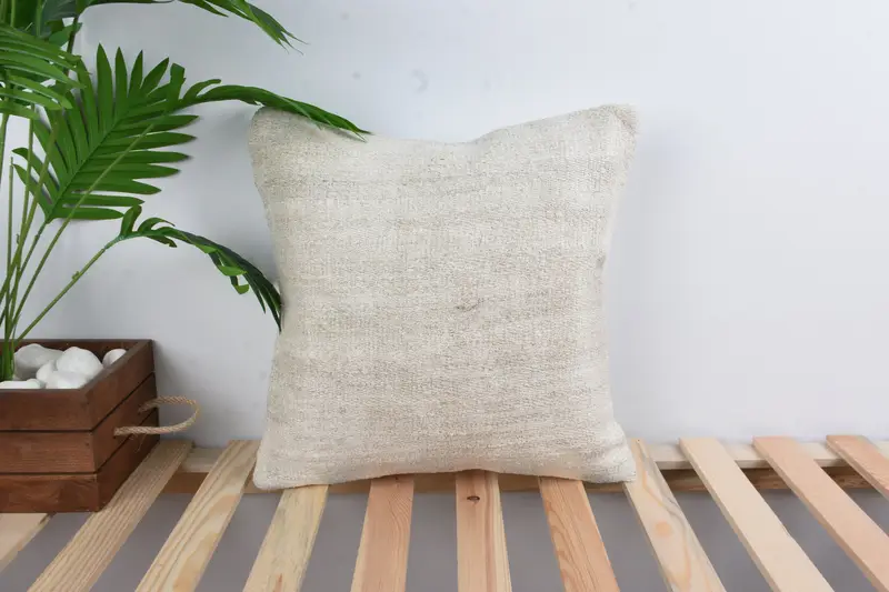 Boho Pillow Sham Cover, 16x16 White Cushion Cover, Interior Designer Pillow, Ethnical Kilim Rug Pillow, Outdoor Bolster Cushion, Cushion Case - 1
