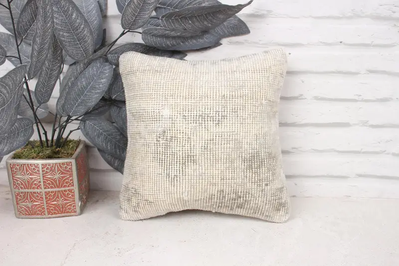 Throw Kilim Pillow, Retro Pillow Sham, 12x12 Beige Cushion Cover, Boho Pillow Sham Cover, Cushion, Interior Designer Pillow, Colorful Pillow Sham - 1