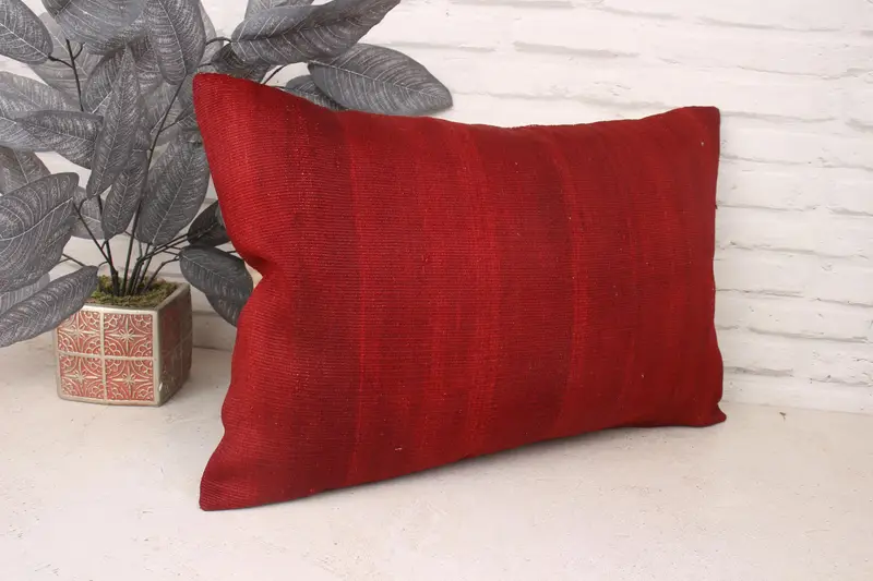 Throw Kilim Pillow, Handmade Kilim Cushion, Kilim Pillow Cover, Cushion Case, Nautical Throw Cushion, 16x24 Red Pillow Cover - 3