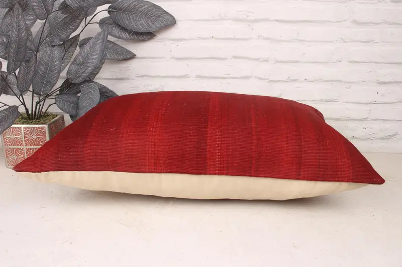 Throw Kilim Pillow, Handmade Kilim Cushion, Kilim Pillow Cover, Cushion Case, Nautical Throw Cushion, 16x24 Red Pillow Cover - 5
