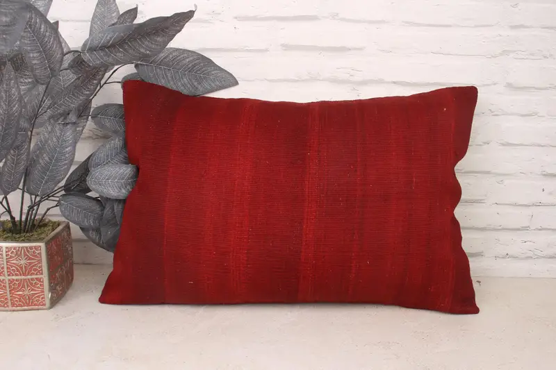 Throw Kilim Pillow, Handmade Kilim Cushion, Kilim Pillow Cover, Cushion Case, Nautical Throw Cushion, 16x24 Red Pillow Cover - 1