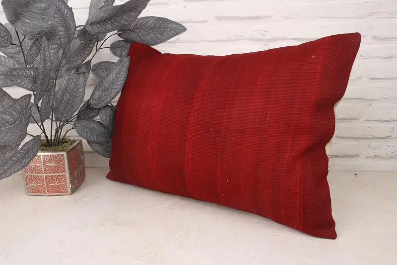 Throw Kilim Pillow, Handmade Kilim Cushion, Kilim Pillow Cover, Cushion Case, Nautical Throw Cushion, 16x24 Red Pillow Cover - 4