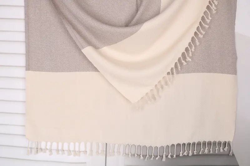 Beach Towel Brown Cotton Turkish Zig Zag, Personalized 36x71 Inches